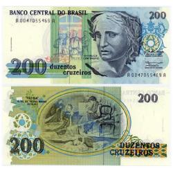 BRAZIL - 1989(ND) - 200 CRUZEIRO - Pick 229 No Overprint Type - Crisp UNC. Banknote