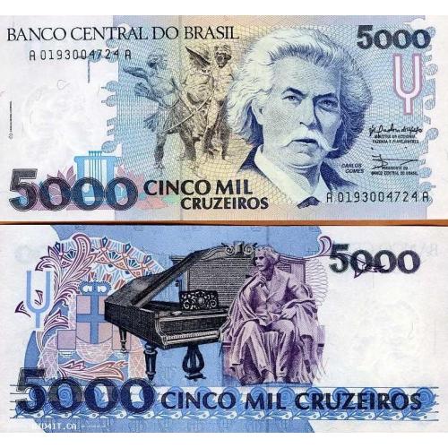 BRAZIL - 1990(ND) - 5000 CRUZEIROS - Pick 232c Crisp UNC. BANKNOTE