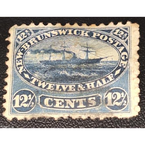 NEW BRUNSWICK, CANADA 1860 12½ Cents Stamp, Cat. Scott #10, SG# 18, Paddle-Steamer Washington, Used