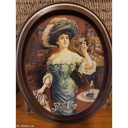 Vintage 1970s Pepsi Cola Lady Gibson Oval Brown Border Beverage Metal Serving Tray