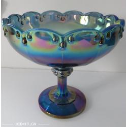 1970s ​Blue Carnival Glass Garland Fruit Bowl - Indiana Glass Company