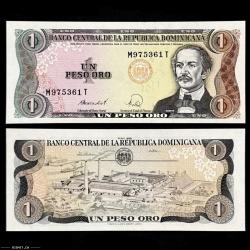 1988 DOMINICAN REPUBLIC 1988 ONE 1 PESO ORO DUERTE NICE CRISP UNC BANKNOTE - P#126C