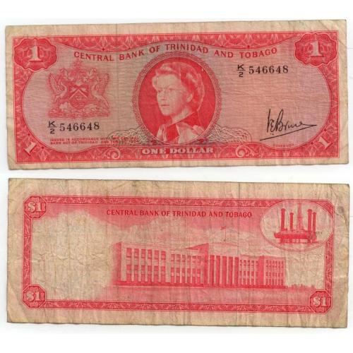 Trinidad and Tobago 1 Dollar, L 1964, P 26c / VEB Sign. 3, w/Governor Sign. Victor E. Bruce