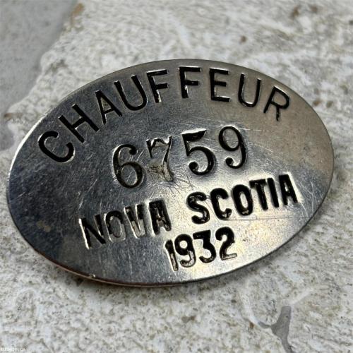 1932 NOVA SCOTIA CHAUFEUR LICENSE BADGE 6759 w/Original Pin Intact