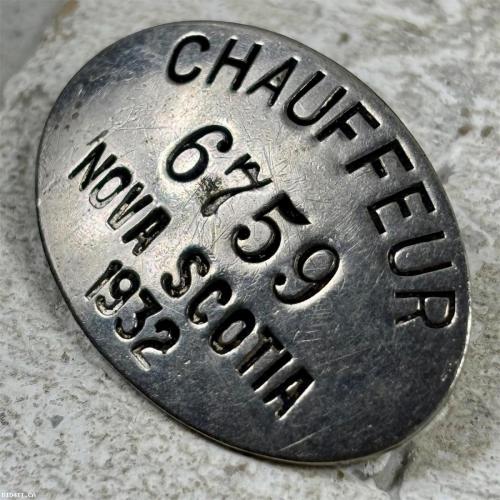 1932 NOVA SCOTIA CHAUFEUR LICENSE BADGE 6759 w/Original Pin Intact